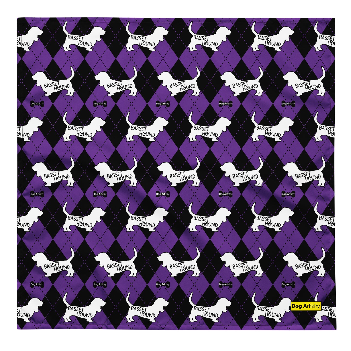 Basset Hound Argyle Purple and Black All-over print bandana