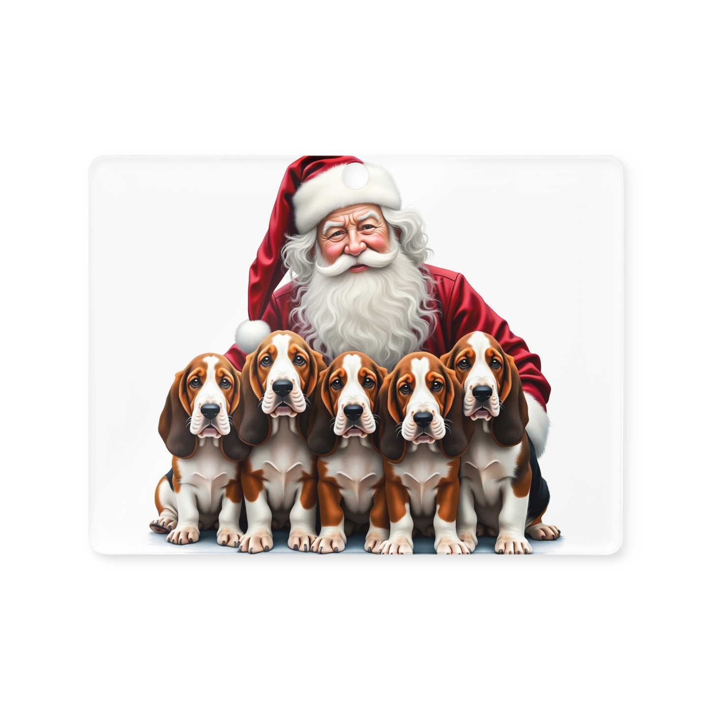 Basset Hound Puppies with Santa Claus Acrylic Ornament