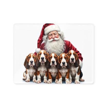 Basset Hound Puppies with Santa Claus Acrylic Ornament