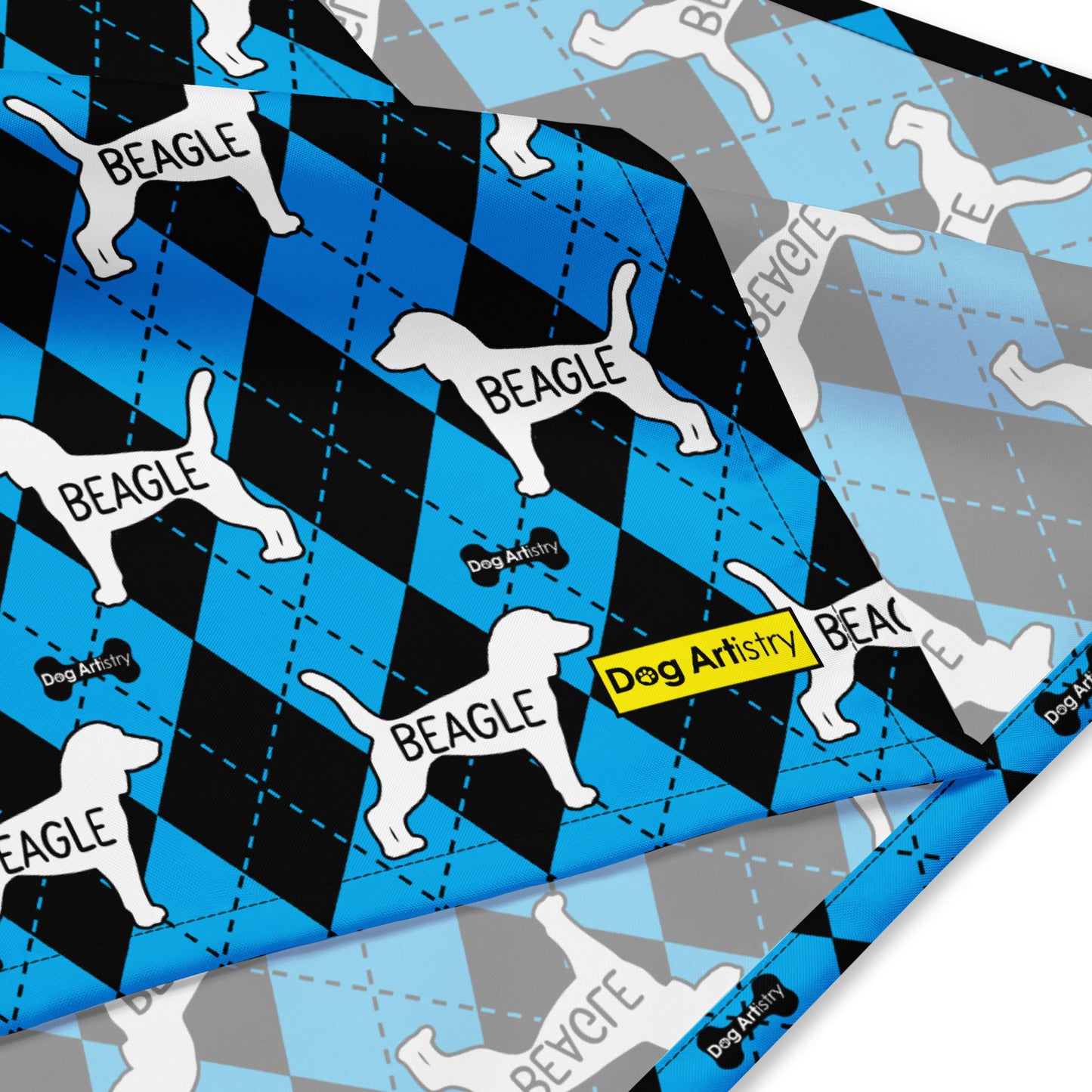 Beagle Argyle Blue and Black All-over print bandana
