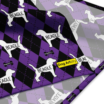Beagle Argyle Purple and Black All-over print bandana