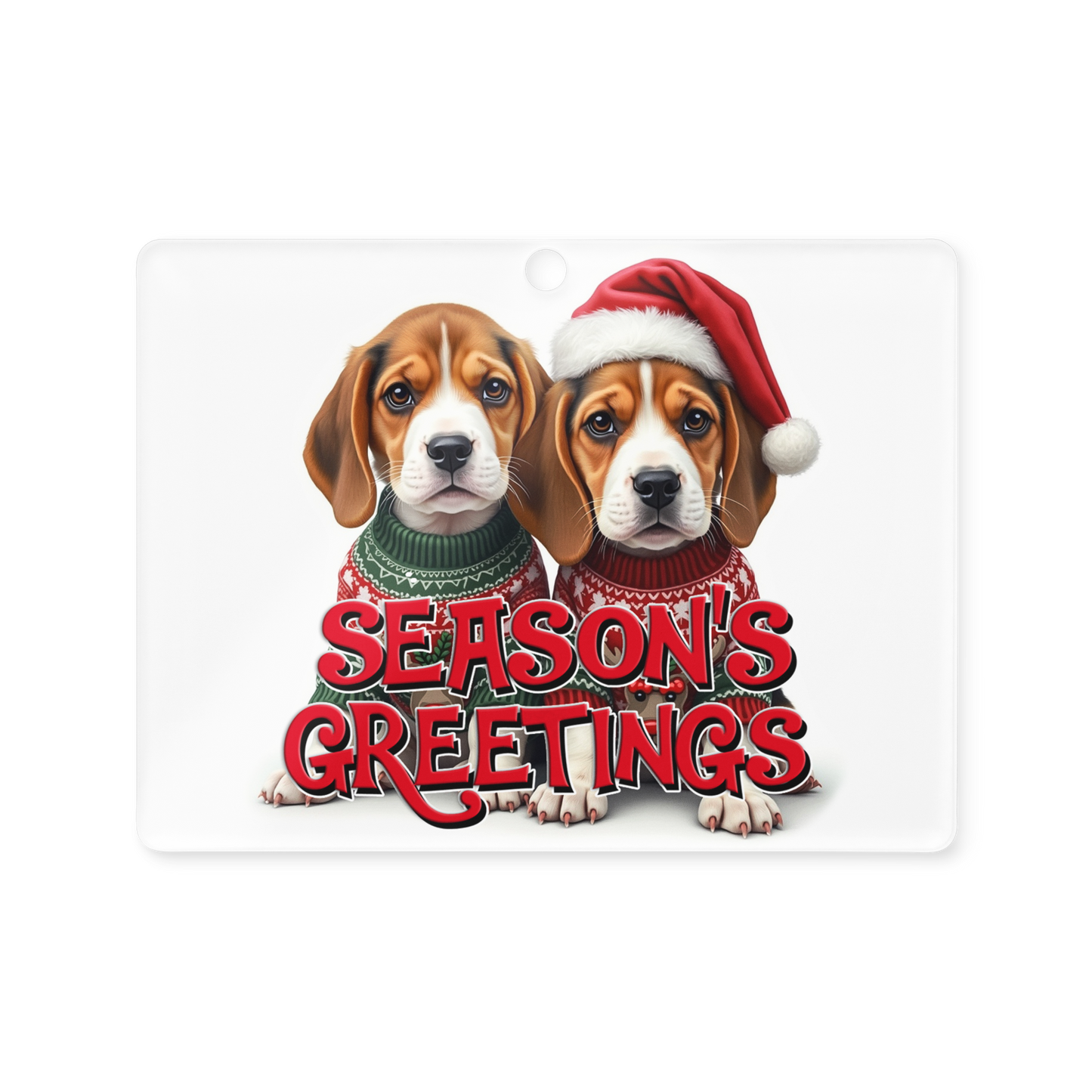 Beagle Puppies Season’s Greetings Acrylic Ornament