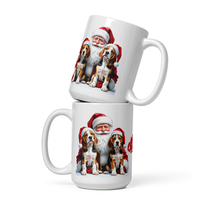 Beagle Puppies with Santa Claus Glossy White Mug