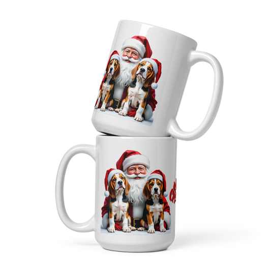 Beagle Puppies with Santa Claus Glossy White Mug