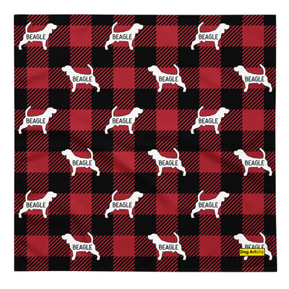 Beagle dark red plaid bandana by Dog Artistry.