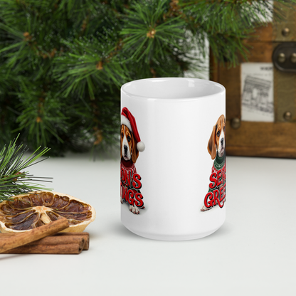 Beagle Puppies Season’s Greetings Glossy White Mug