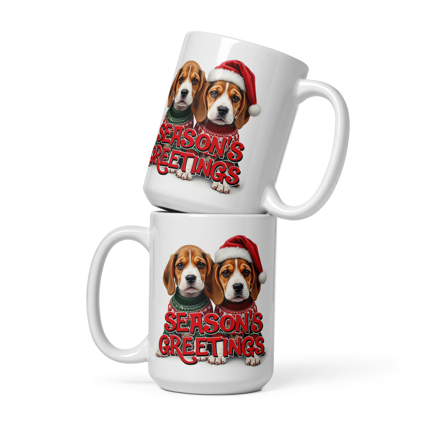 Beagle Puppies Season’s Greetings Glossy White Mug