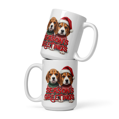 Beagle Puppies Season’s Greetings Glossy White Mug