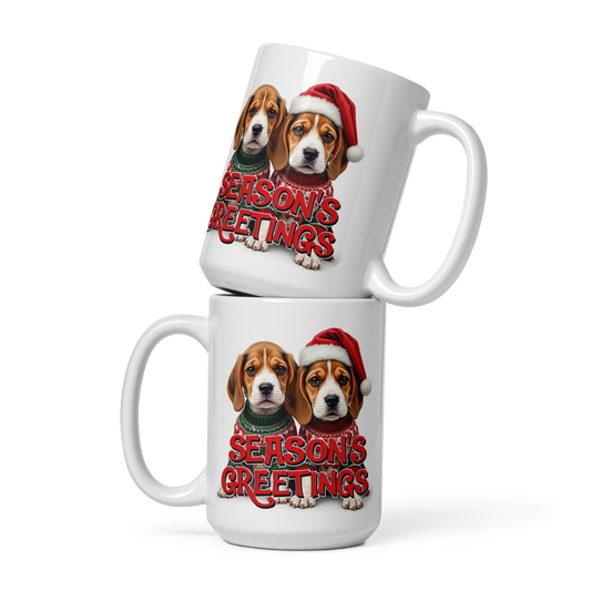 Beagle Puppies Season’s Greetings Glossy White Mug