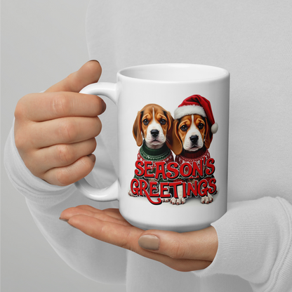 Beagle Puppies Season’s Greetings Glossy White Mug