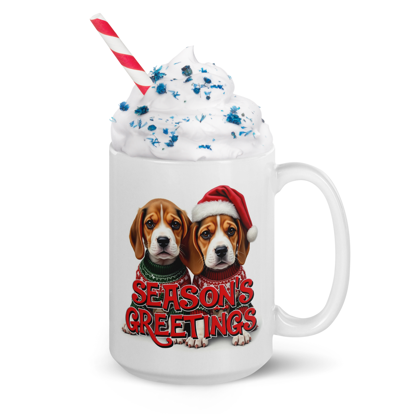 Beagle Puppies Season’s Greetings Glossy White Mug