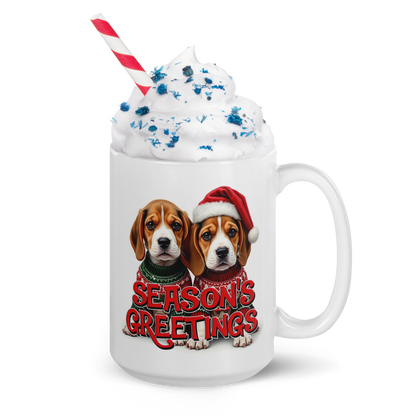 Beagle Puppies Season’s Greetings Glossy White Mug