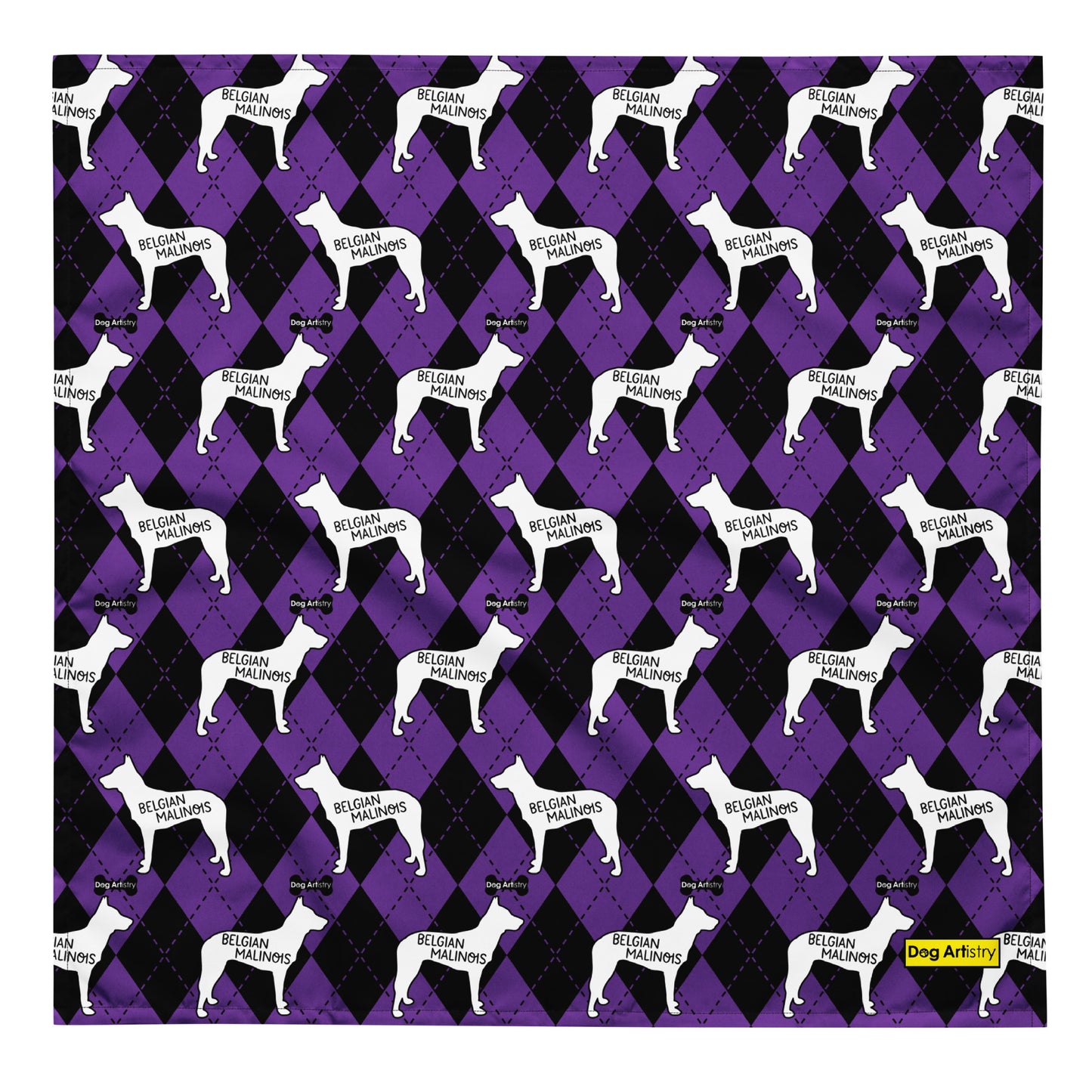 Belgian Malinois Argyle Purple and Black All-over print bandana