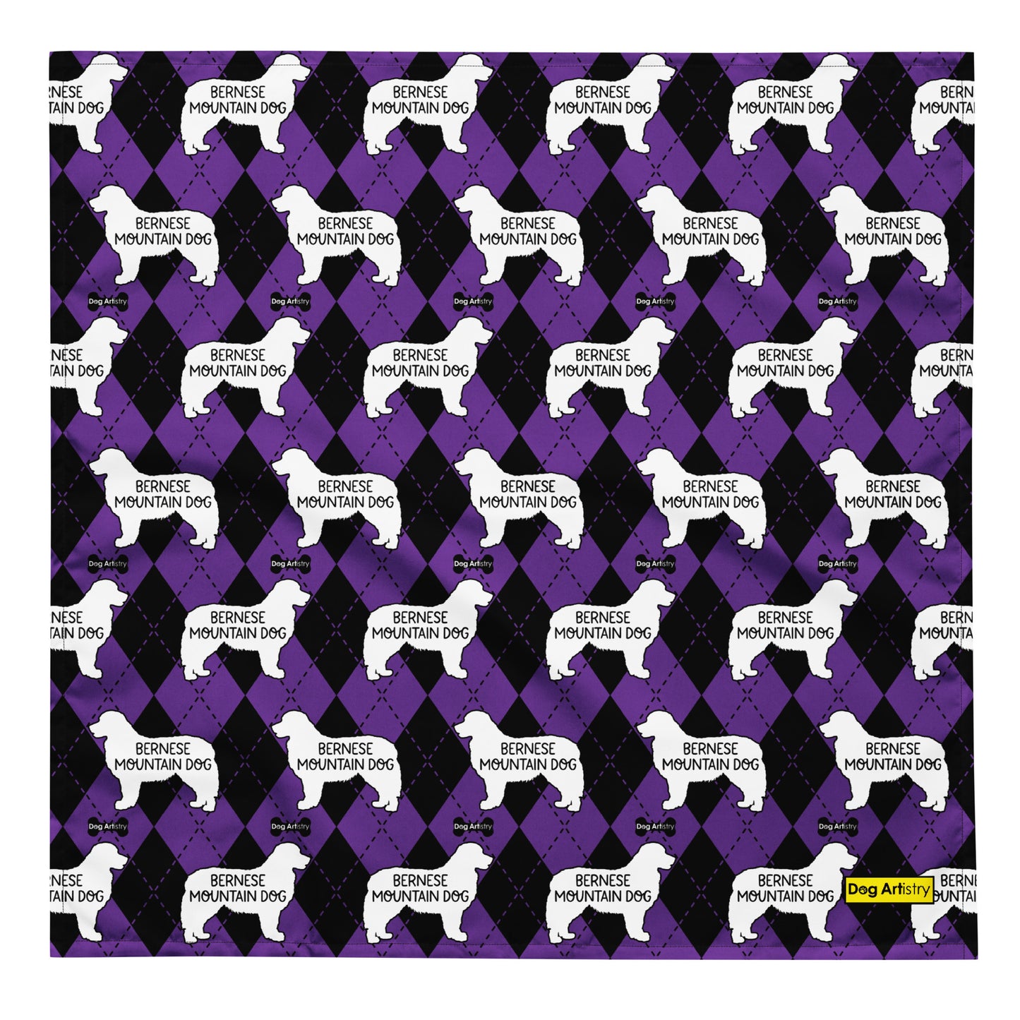 Bernese Mountain Dog Argyle Purple and Black All-over print bandana