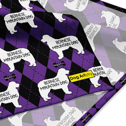Bernese Mountain Dog Argyle Purple and Black All-over print bandana