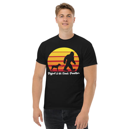 Big foot and his Canis Panther men’s black t-shirt by Dog Artistry.