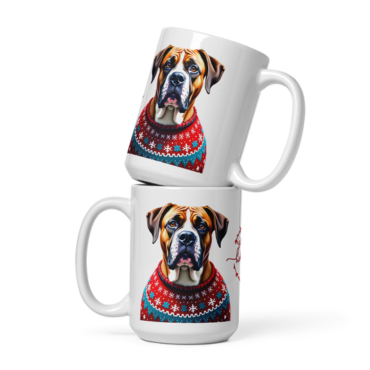 Boerboel Wearing Ugly Christmas Sweater Glossy White Mug