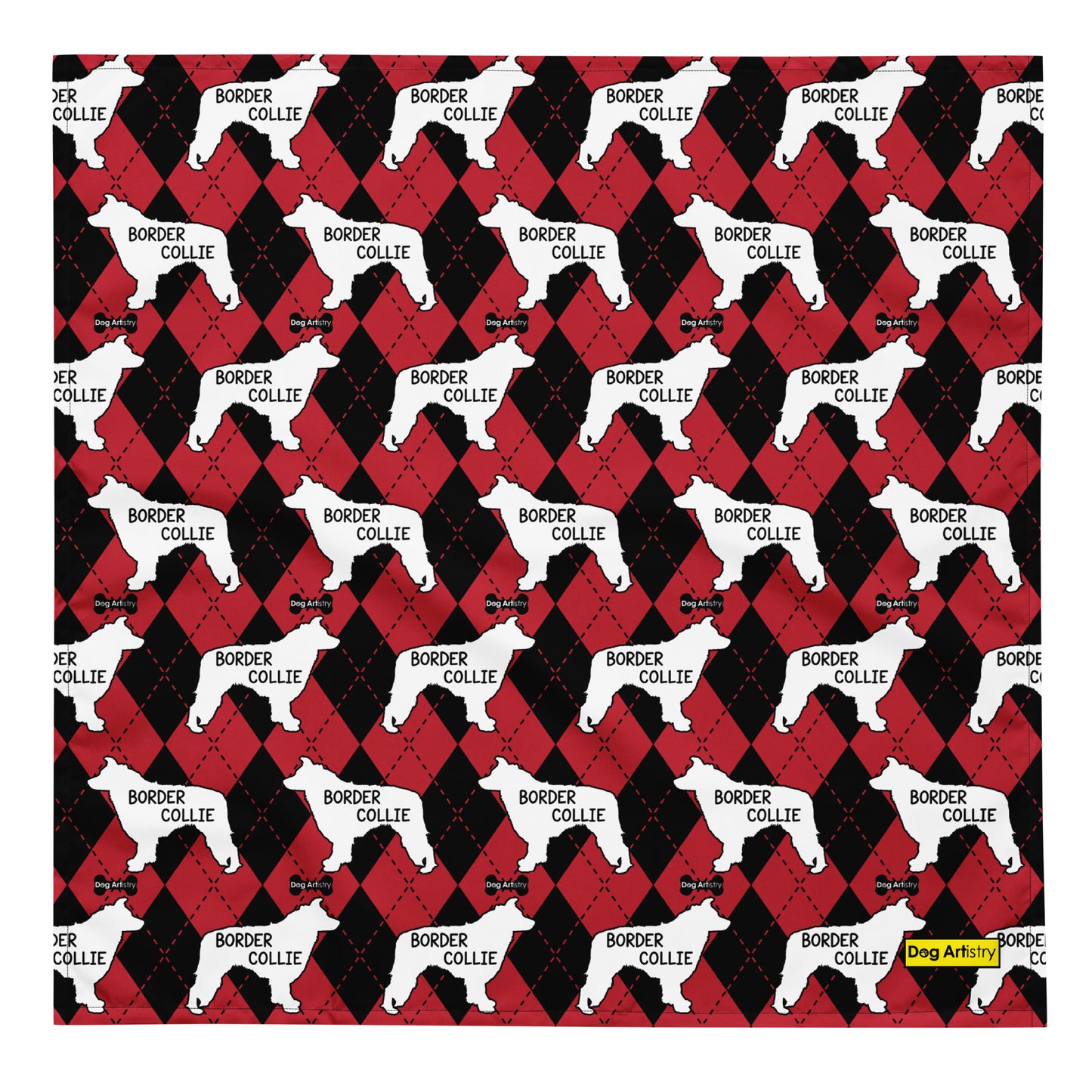 Border Collie Argyle Red and Black All-over print bandana