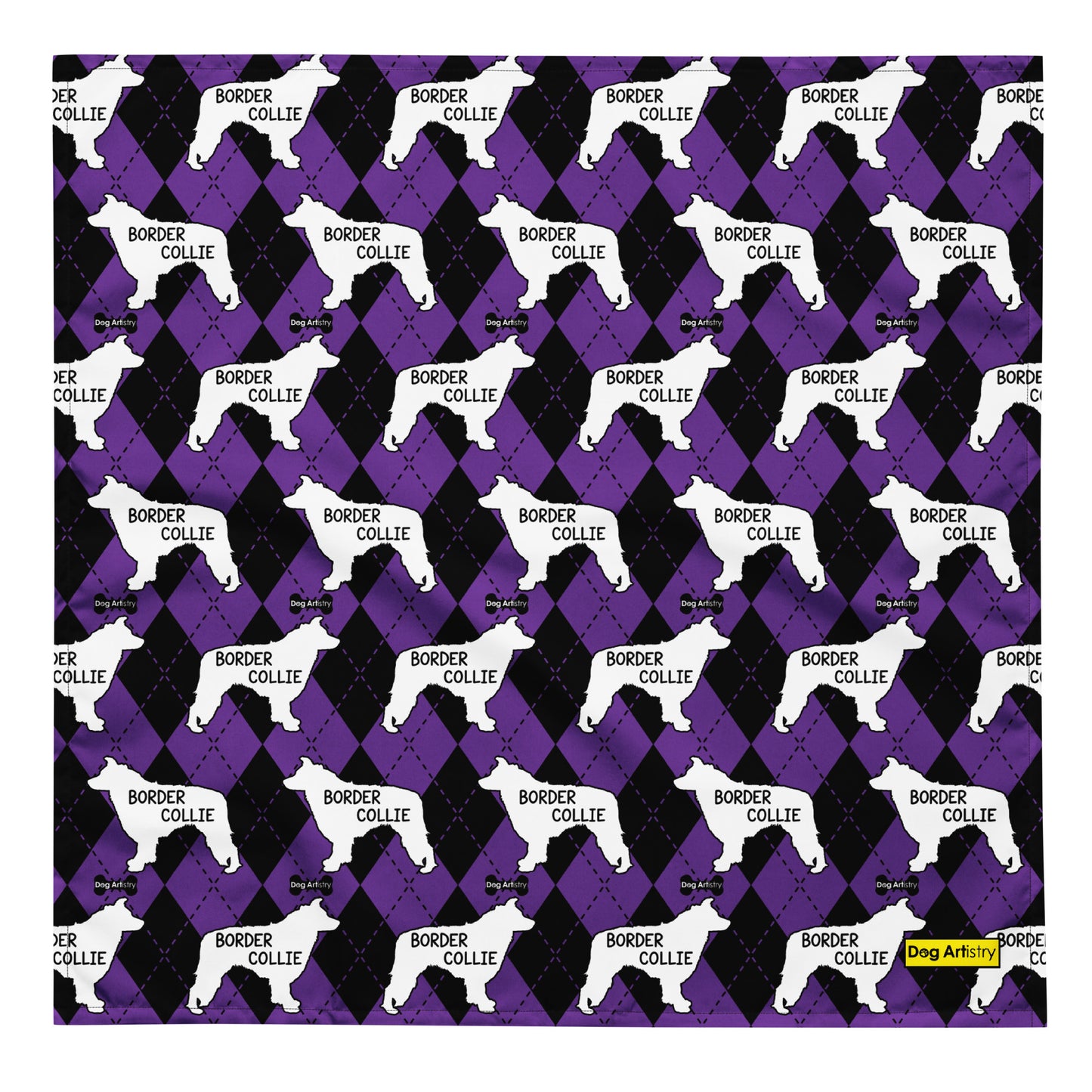 Border Collie Argyle Purple and Black All-over print bandana