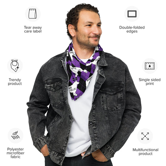 Border Collie Argyle Purple and Black All-over print bandana