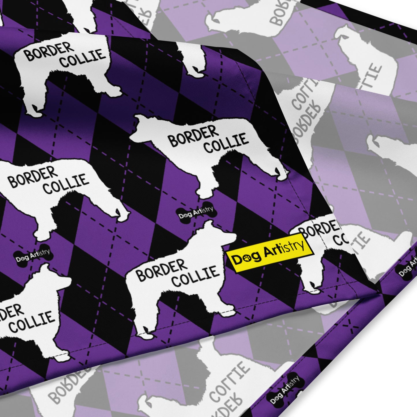 Border Collie Argyle Purple and Black All-over print bandana
