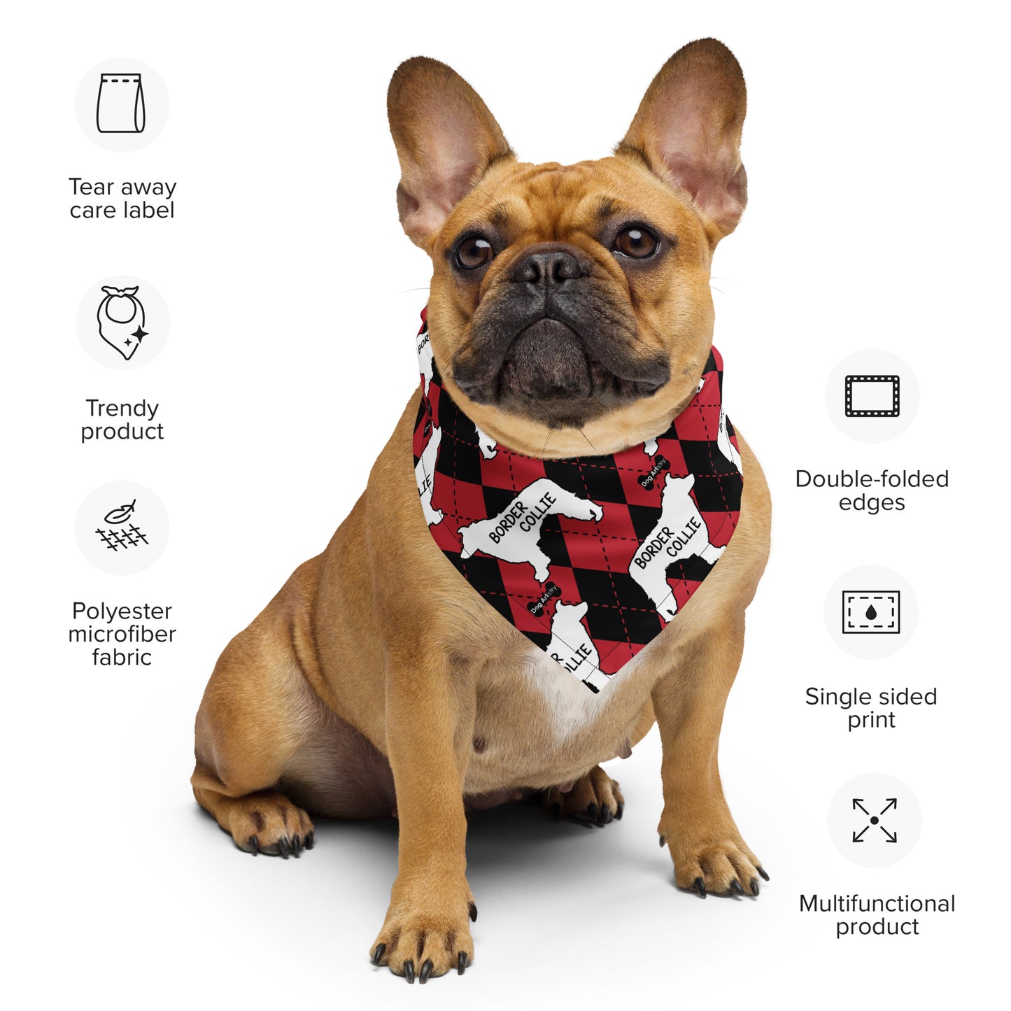 Border Collie Argyle Red and Black All-over print bandana