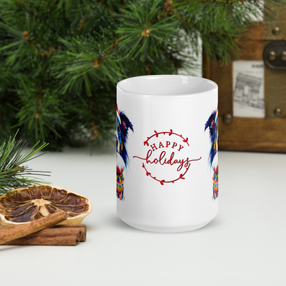 Border Collie Wearing Ugly Christmas Sweater and Santa Hat Glossy White Mug