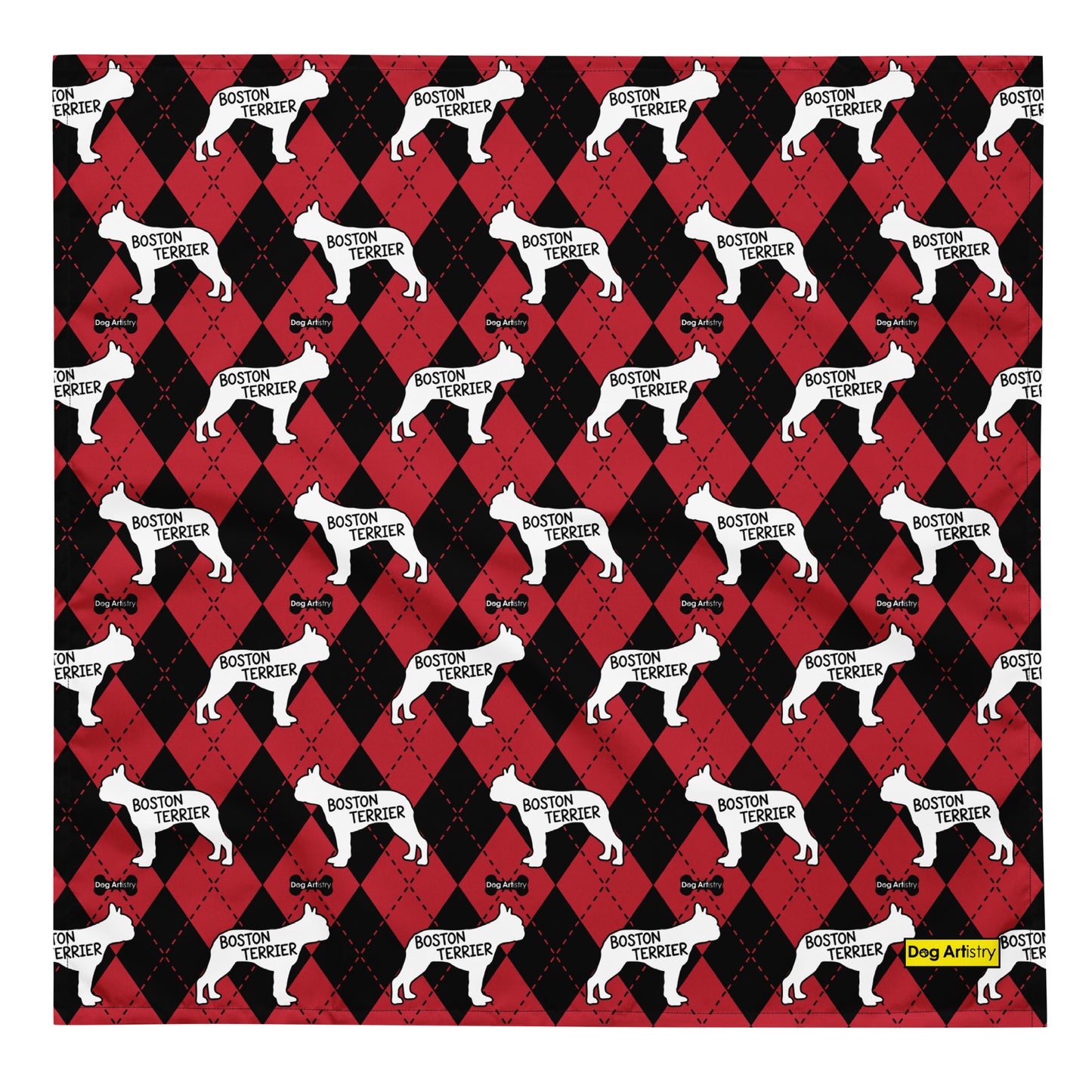 Boston Terrier Argyle Red and Black All-over print bandana