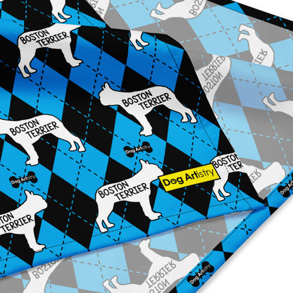 Boston Terrier Argyle Blue and Black All-over print bandana