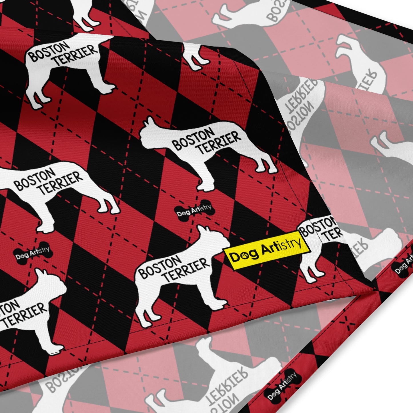 Boston Terrier Argyle Red and Black All-over print bandana