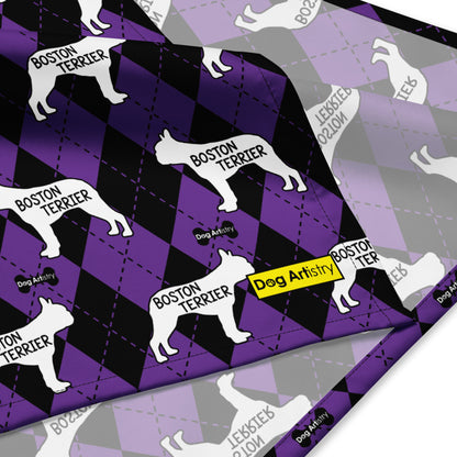 Boston Terrier Argyle Purple and Black All-over print bandana