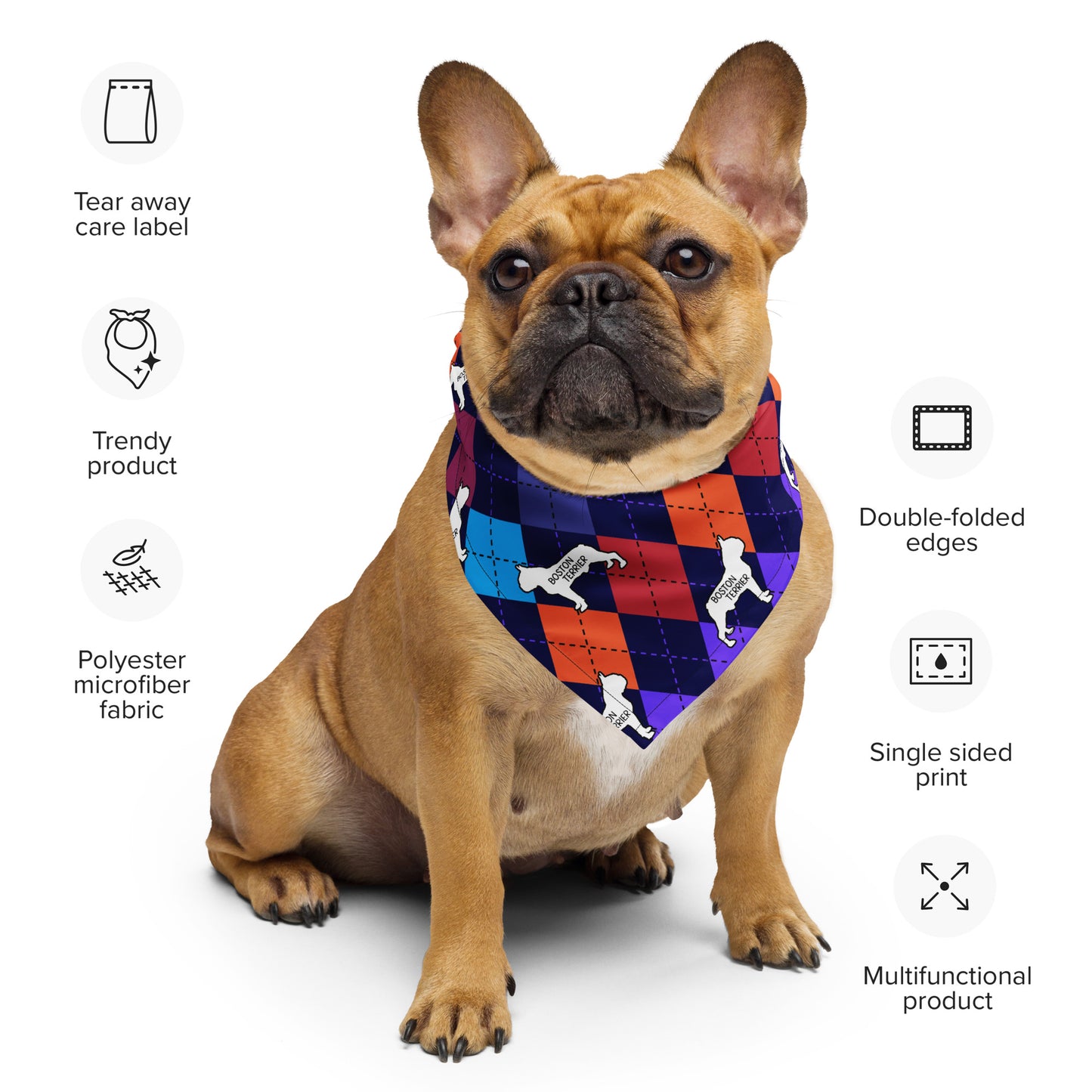 Colorful Argyle Boston Terrier All-over print bandana