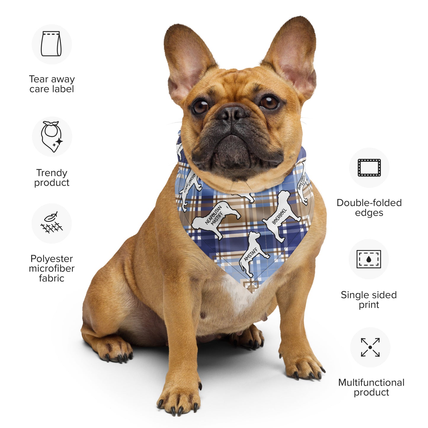 Bully breed dogs blue and brown plaid bandana by Dog Artistry. 