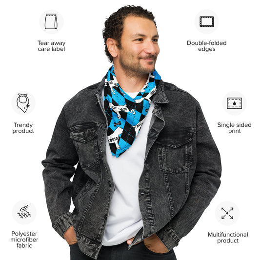 Cane Corso Argyle Blue and Black All-over print bandana