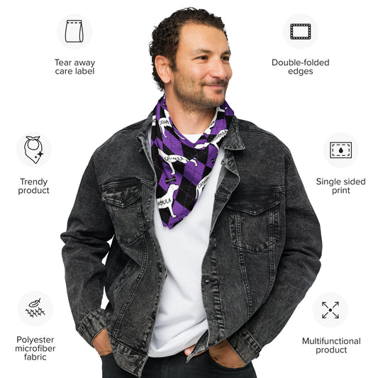 Catahoula Argyle Purple and Black All-over print bandana