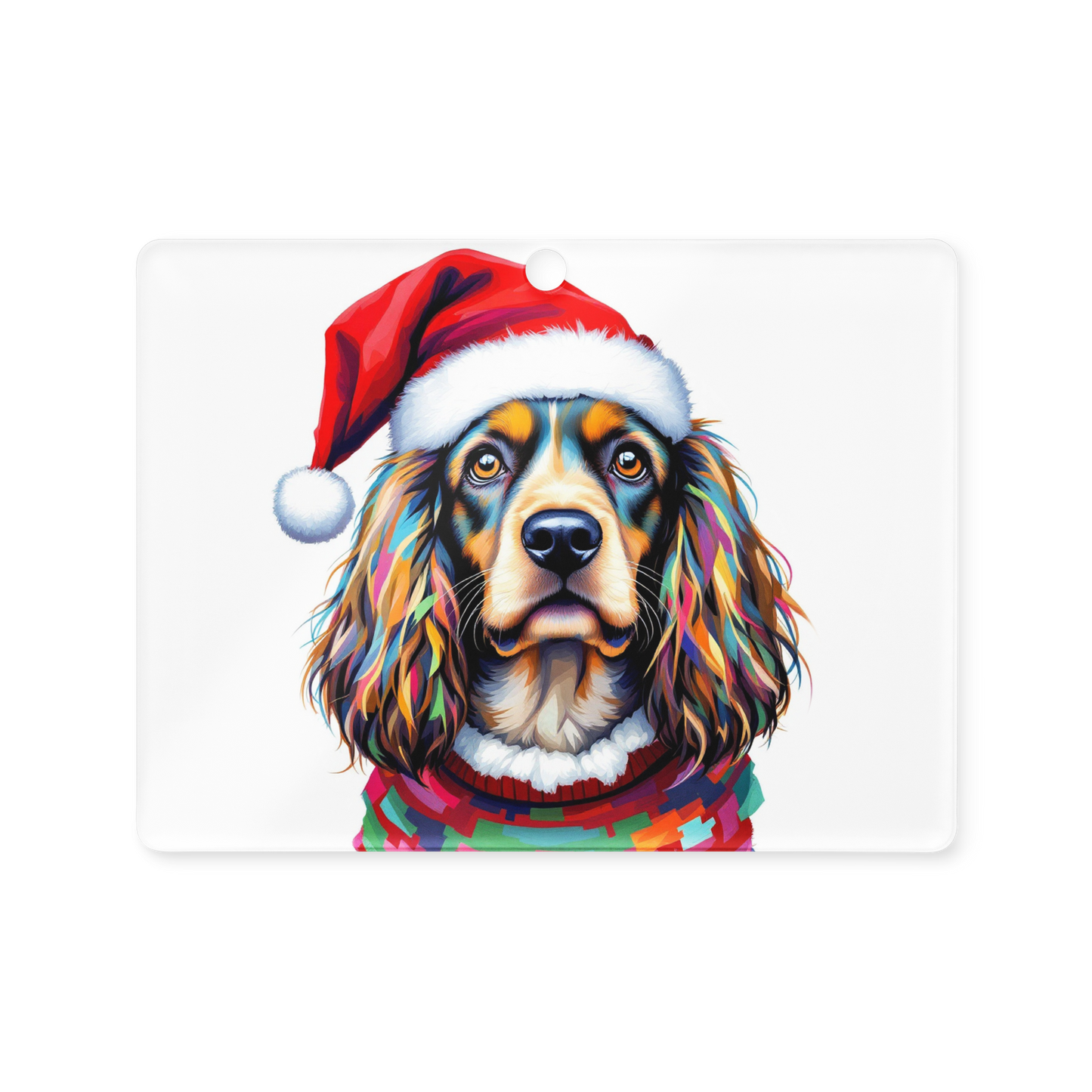 Cocker Spaniel Wearing Ugly Christmas Sweater and Red Santa Hat Acrylic Ornament