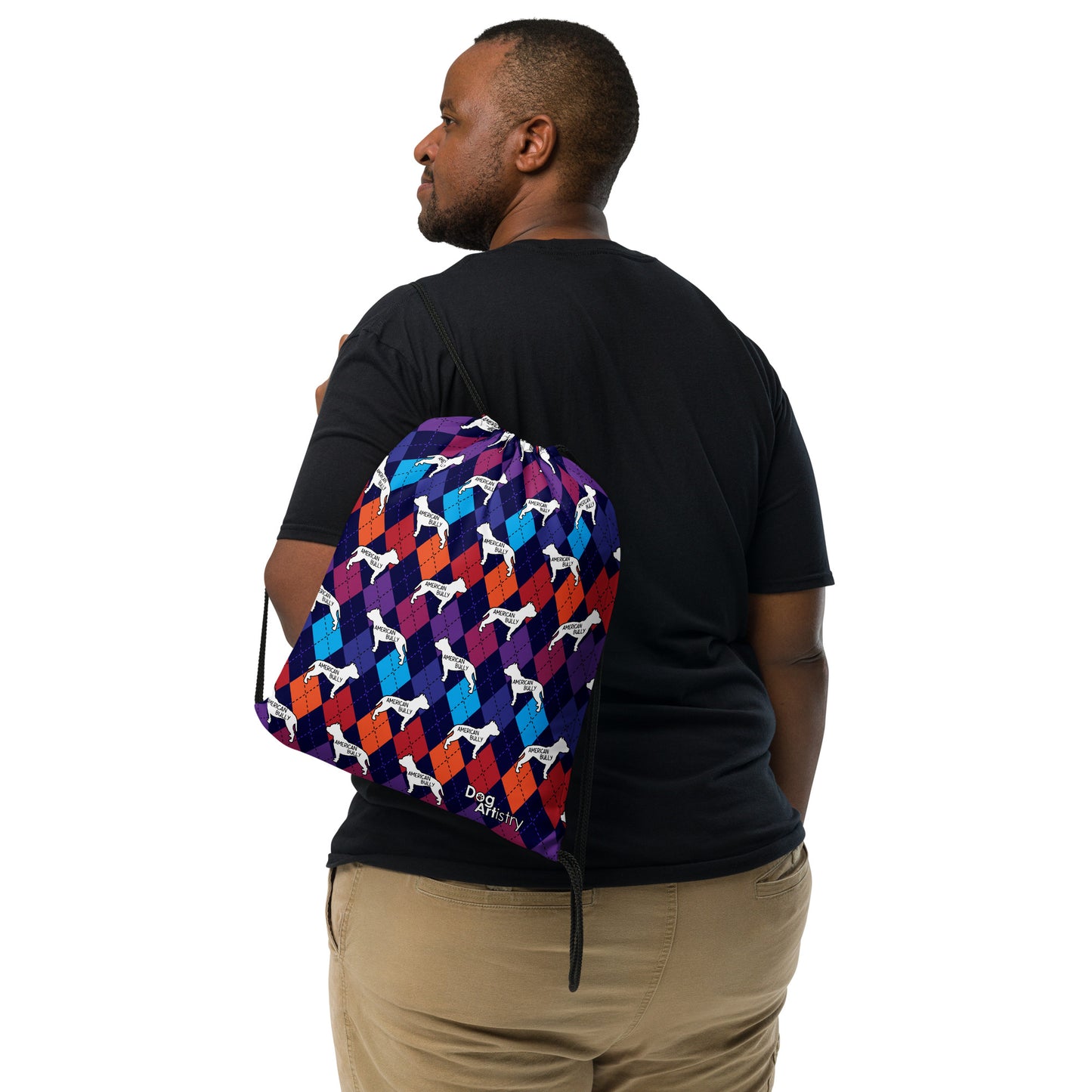Colorful Argyle American Bully Drawstring bag