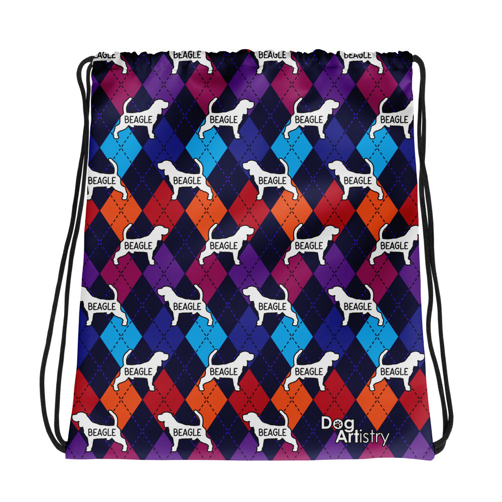 Colorful Argyle Beagle Drawstring bag