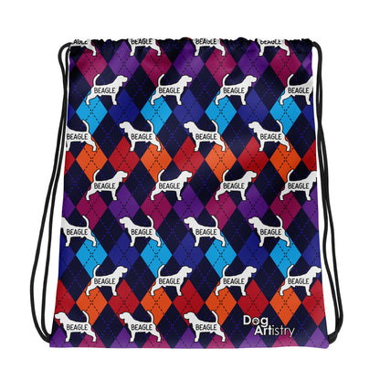 Colorful Argyle Beagle Drawstring bag