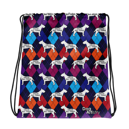 Colorful Argyle English Bull Terrier Drawstring bag