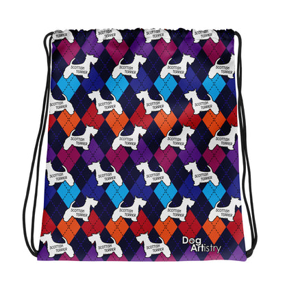 Colorful Argyle Scottish Terrier Drawstring bag