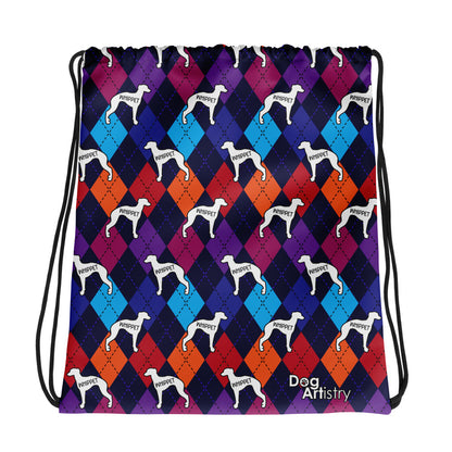 Colorful Argyle Whippet Drawstring bag
