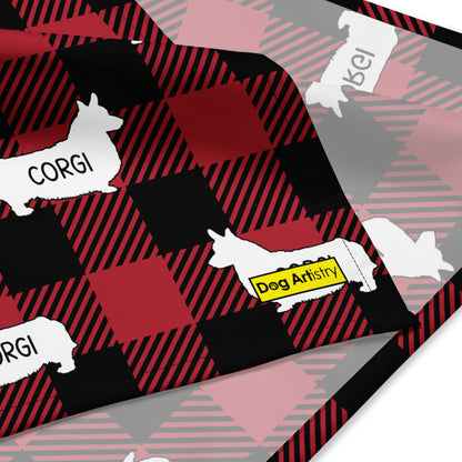 Corgi Dark Red Plaid All-over print bandana