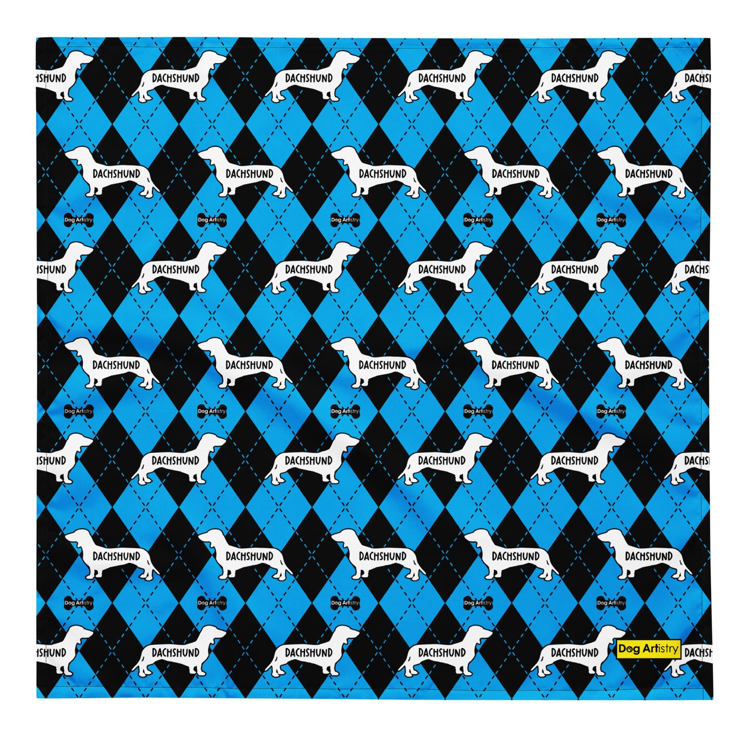 Dachshund Argyle Blue and Black All-over print bandana