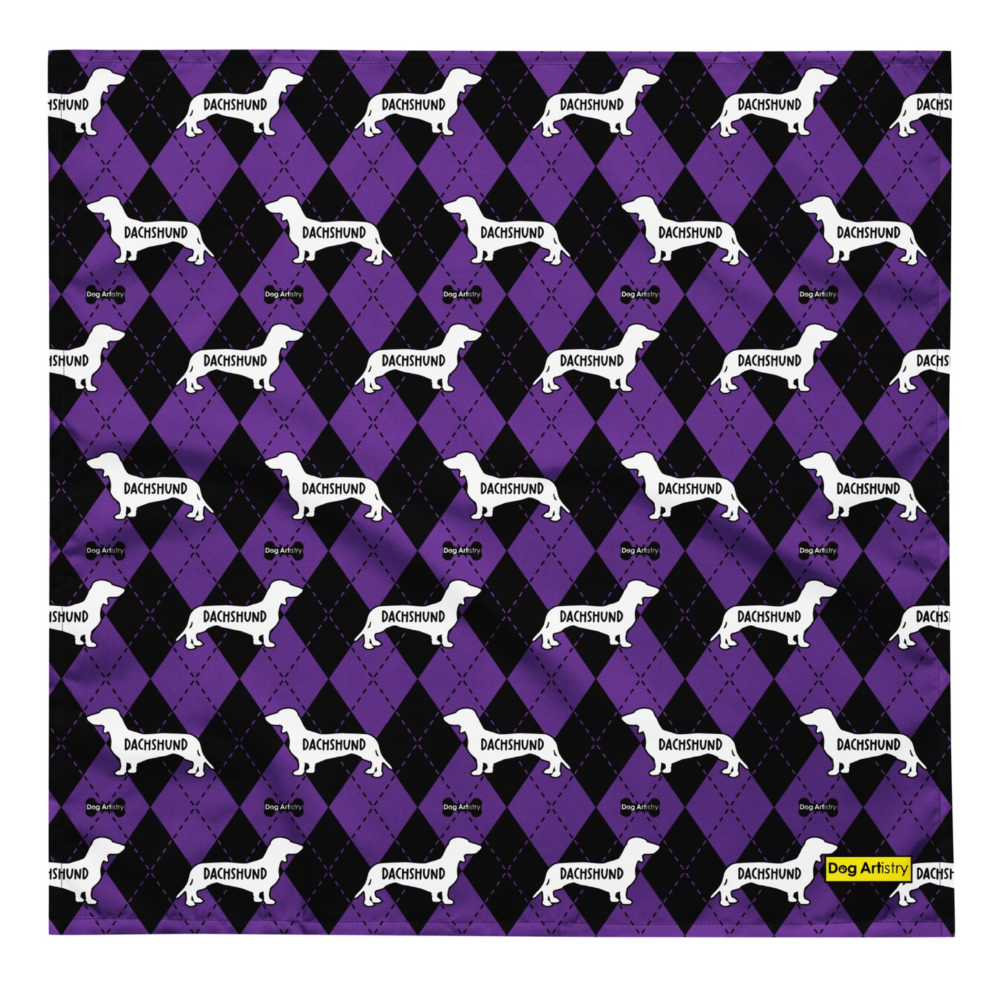 Dachshund Argyle Purple and Black All-over print bandana