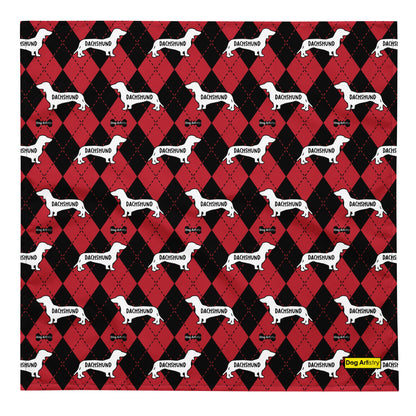 Dachshund Argyle Red and Black All-over print bandana