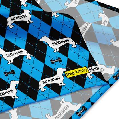 Dachshund Argyle Blue and Black All-over print bandana