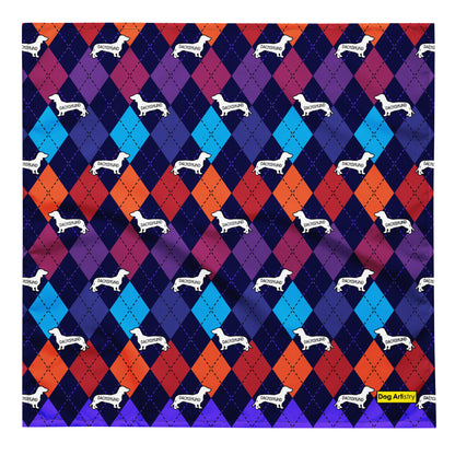 Colorful Argyle Dachshund All-over print bandana