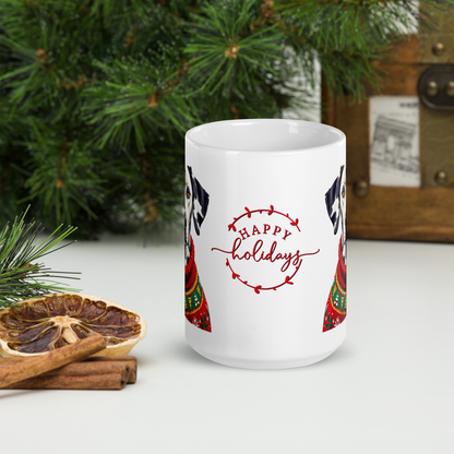 Dalmatian Wearing Ugly Christmas Sweater Glossy White Mug