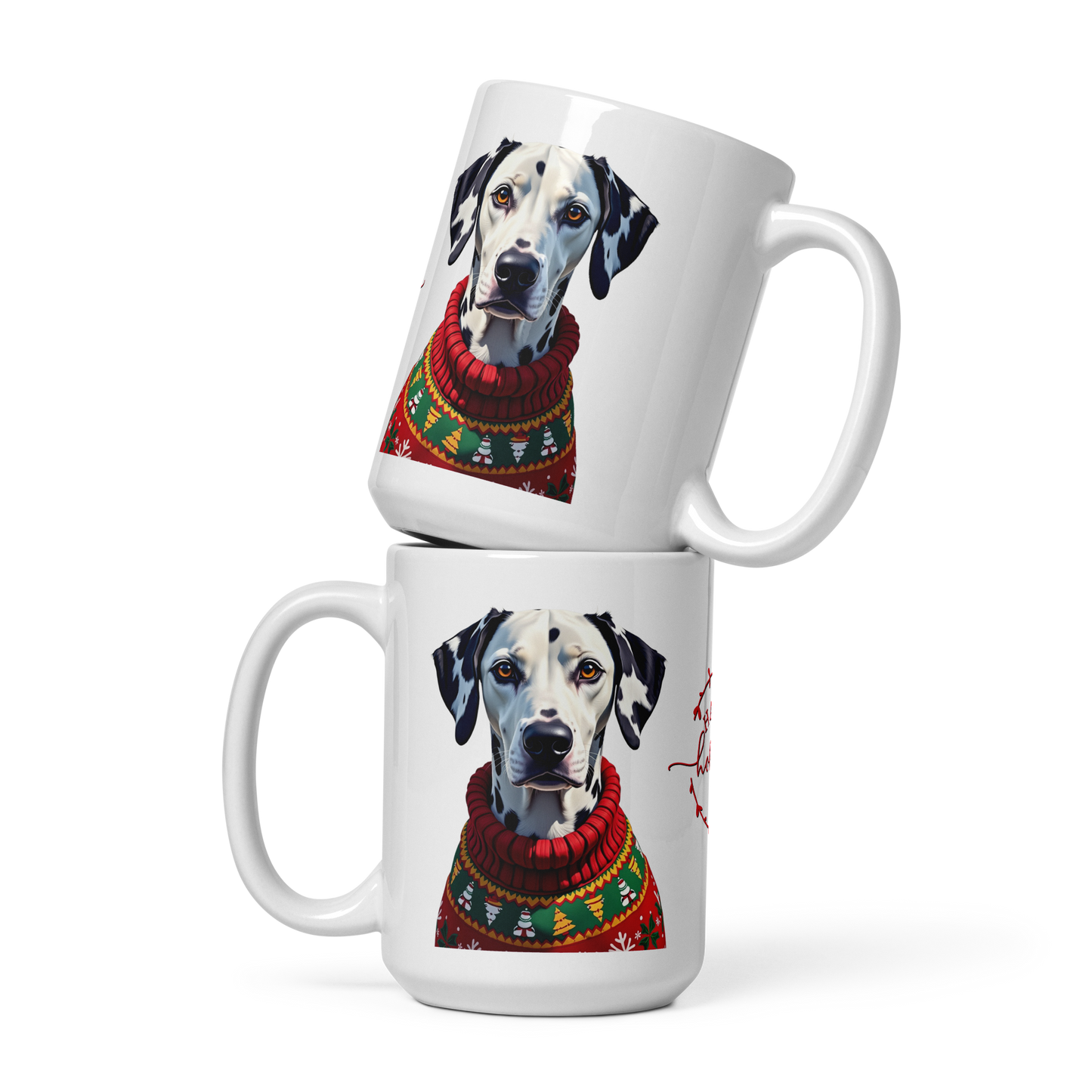 Dalmatian Wearing Ugly Christmas Sweater Glossy White Mug